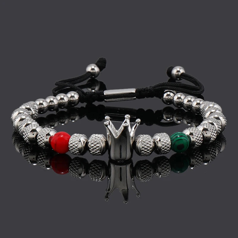 Luxury Crown Charms Stainless Steel Beads Man Bracelet Women Hand Jewelry Couple Gift