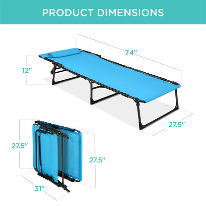 Patio Chaise Lounge Chair, Outdoor Portable Adjustable Pool Recliner W/ Pillow - Light Blue