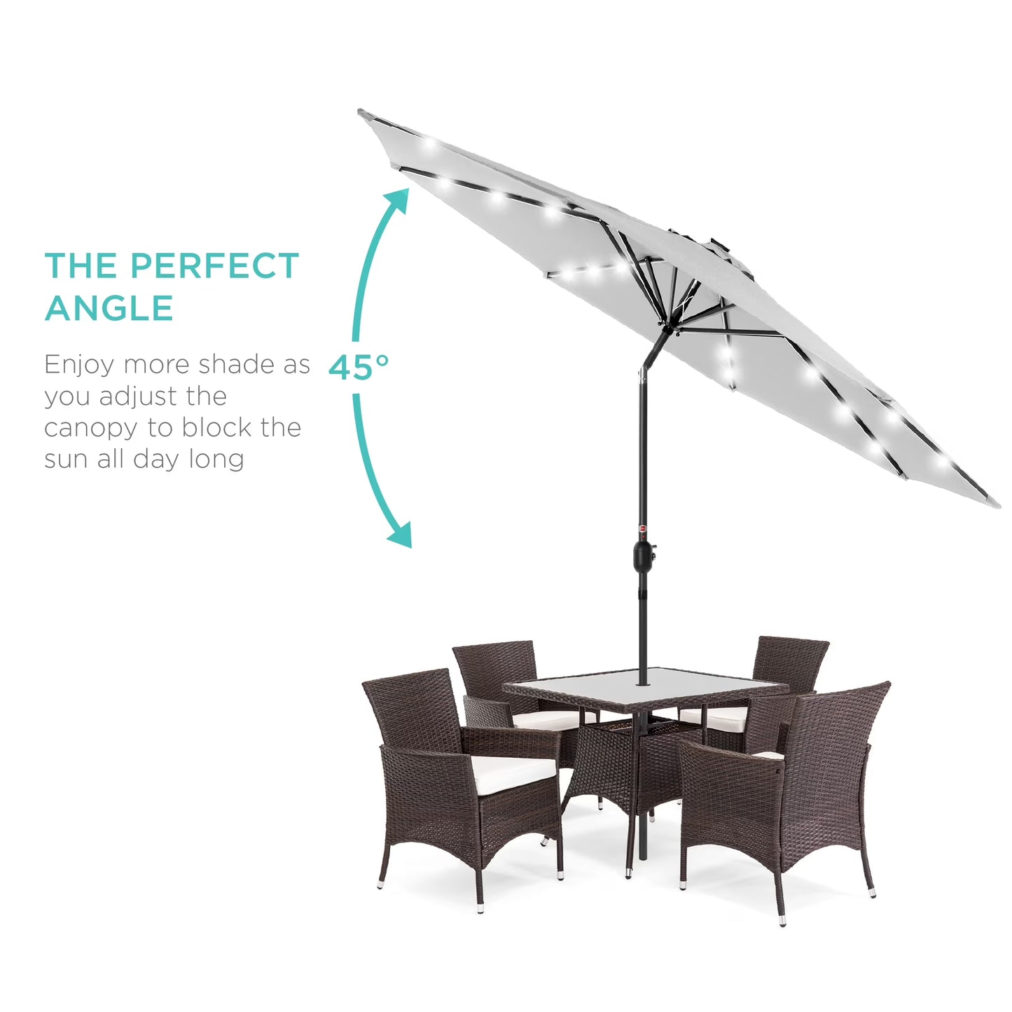 10Ft Solar LED Lighted Patio Umbrella W/ Tilt Adjustment, Uv-Resistant Fabric - Fog Gray