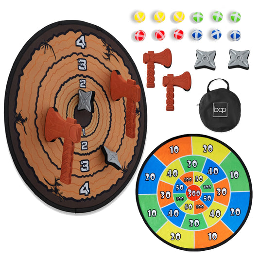 Large Double-Sided Dart Board, Sticky Ball Axe Star Throwing Game for Kids, Adults W/ Carrying Case