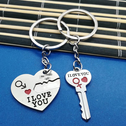 2Pcs Couple Key Chain Ring Set-I LOVE YOU with Red Heart Keychains Set for Boyfriend Girlfriend and Best Friends,Valentine'S Day Birthday Gifts Graduation Gifts-Love Heart Key Locks Lover Gift