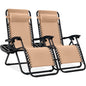Set of 2 Zero Gravity Lounge Chair Recliners for Patio, Pool W/ Cup Holder Tray - Beige