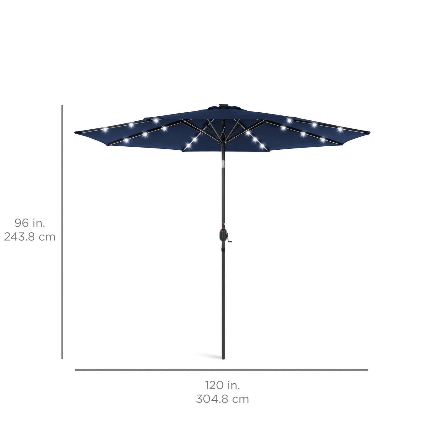 10Ft Solar LED Lighted Patio Umbrella W/ Tilt Adjustment, Uv-Resistant Fabric - Navy Blue