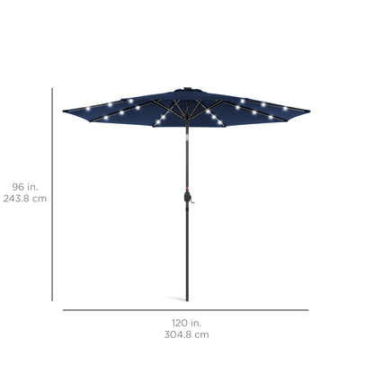 10Ft Solar LED Lighted Patio Umbrella W/ Tilt Adjustment, Uv-Resistant Fabric - Navy Blue