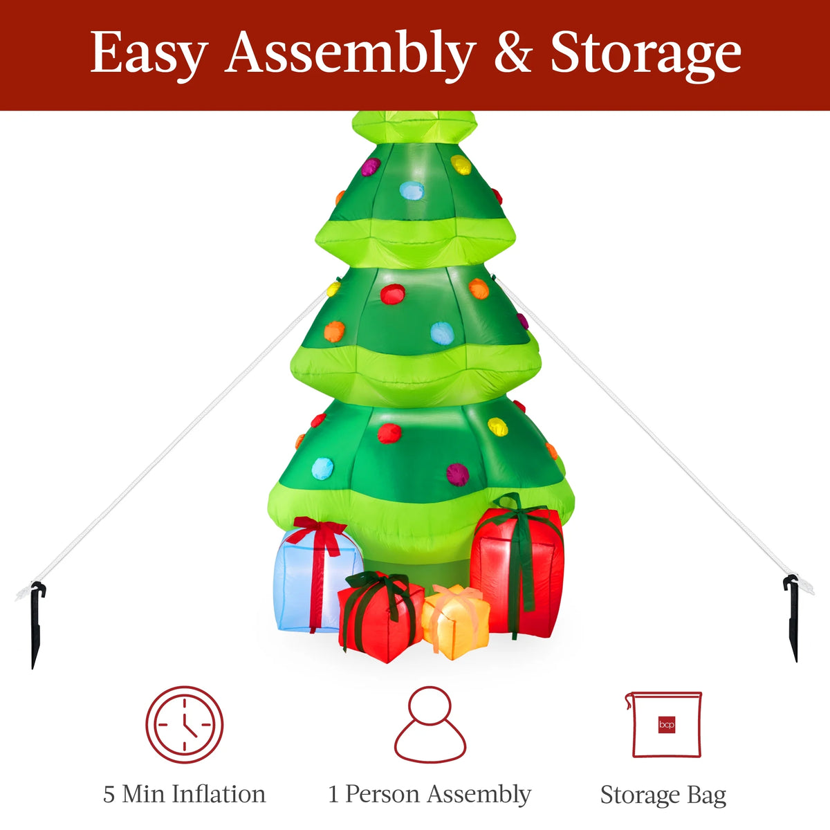 10Ft Inflatable Christmas Tree, Large Lighted Outdoor Blow up Decor W/ 10 LED Lights