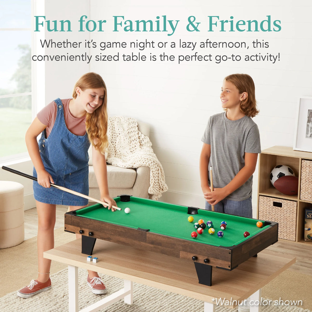 40In Tabletop Billiard Table, Pool Game Table W/ 2 Cue Sticks, Ball Set, Storage Bag - Arcade