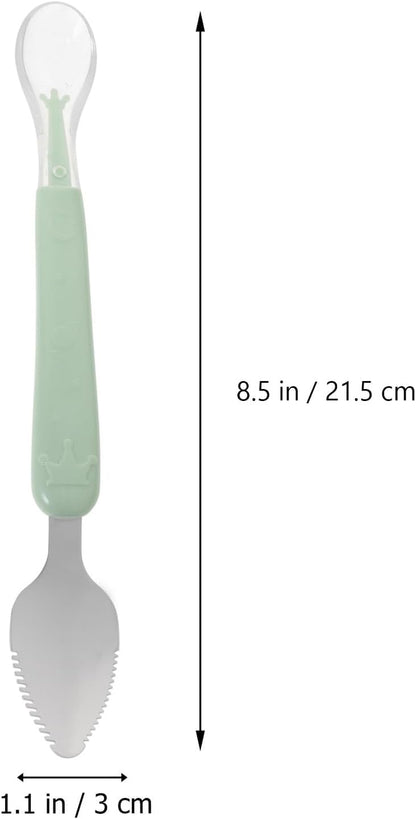 Baby Scraper Spoon, Double Head Silicone Spoon Fruit Mud Puree Scraper for Practical Baby Training Feeding Shower, Green