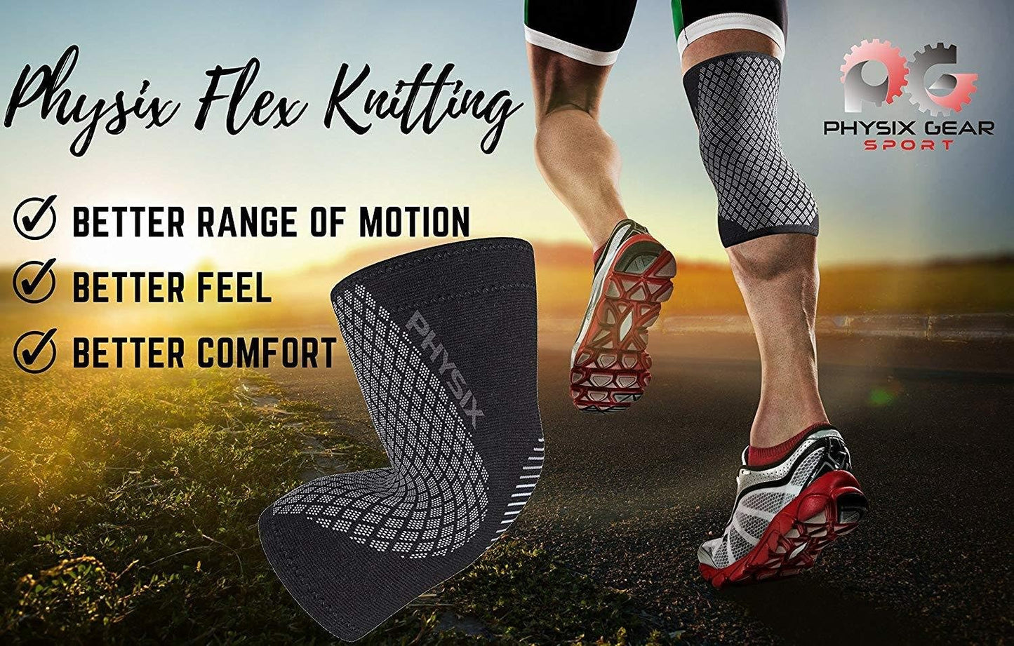 Physix Gear Knee Compression Sleeve for Men & Women - Best Compression Knee Brace for Walking, Running, Gym, Basketball, Weightlifting,Workout, Sports - Knee Sleeves Support Compression & Stability