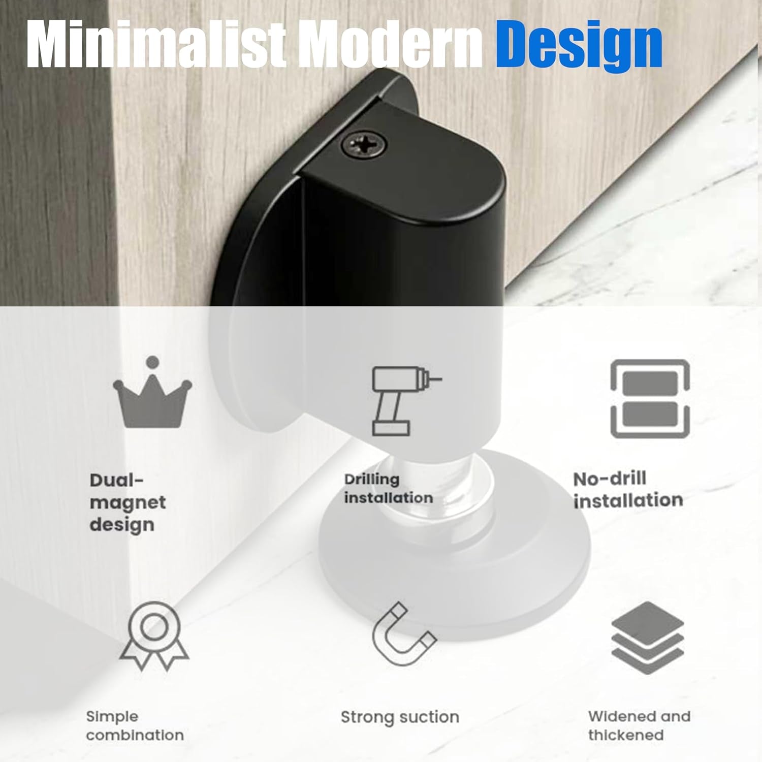 Magnetic Door Stopper - 2026 New Magnet Floor Door Stop Retractable, Door Magnetic Catch,Door Wedge Stopper No Drilling Mount with Adhesive,Door Holder to Keep Door Open (Brushed Nickel 1PC)