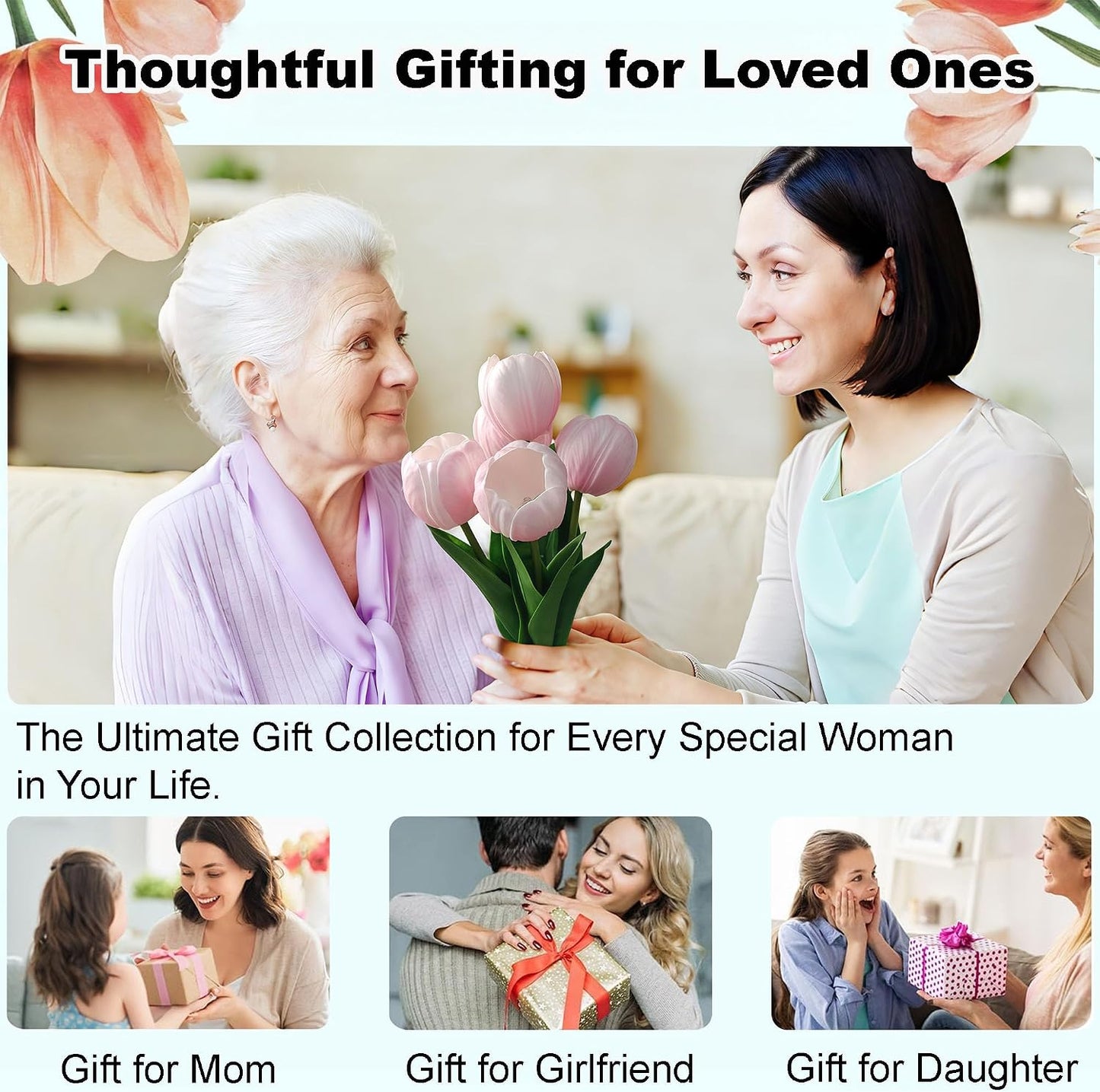 Flower Table Lamp, LED Tulip Night Light with Artificial Flower and Vase, Romantic Desk Lamp for Home, Living Room, Bedroom, Wedding, Birthday Party Decor