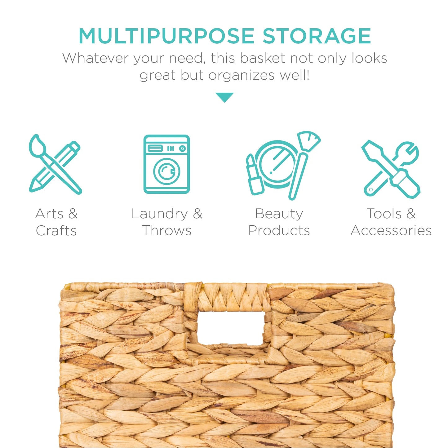 10.5X10.5In Hyacinth Storage Baskets, Set of 5 Multipurpose Collapsible Organizers - Natural