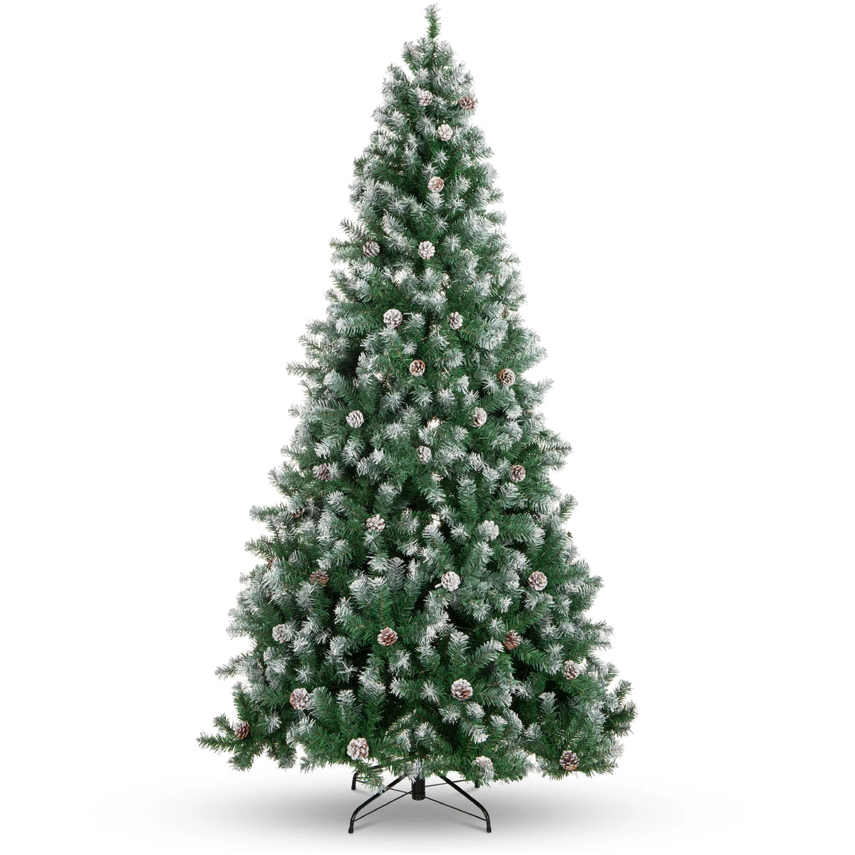 6Ft Pre-Decorated Holiday Christmas Pine Tree W/1,000 Branch Tips, Partially Flocked, Base Green