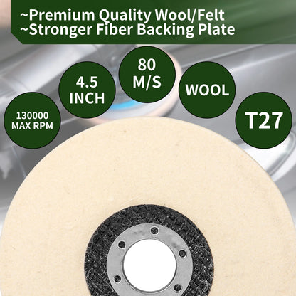 2/3/4/4.5/5 Inch Wool Polishing Wheel Buffing Pad for Angle Grinder Grinding Disc Metal Wood Stainless Steel Polishing Abrasives