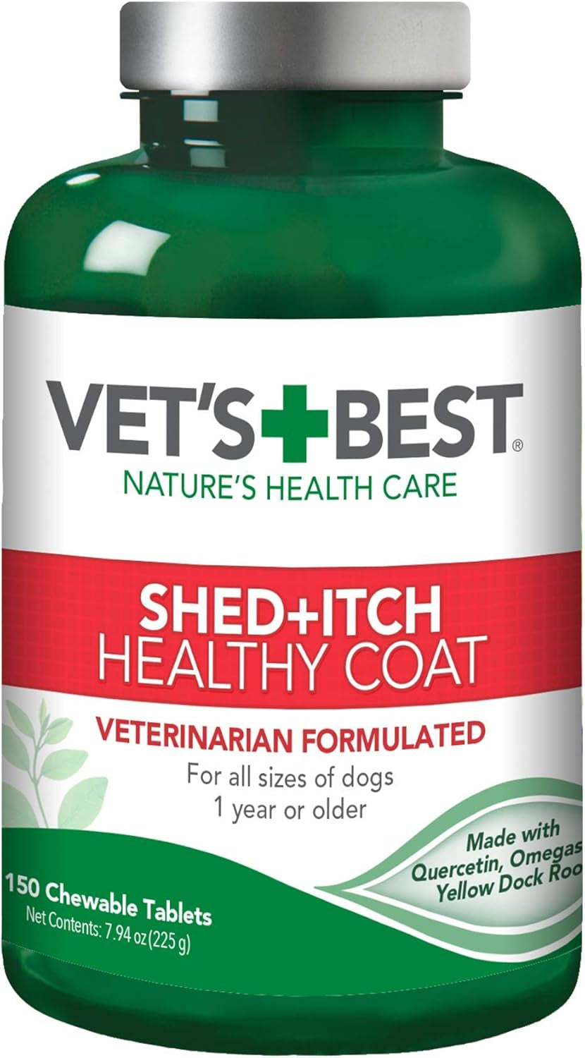 Healthy Coat Shed & Itch Relief for Dogs, Relieve Dogs Skin Irritation and Shedding Due to Seasonal Allergies or Dermatitis, 150 Chewable Tablets
