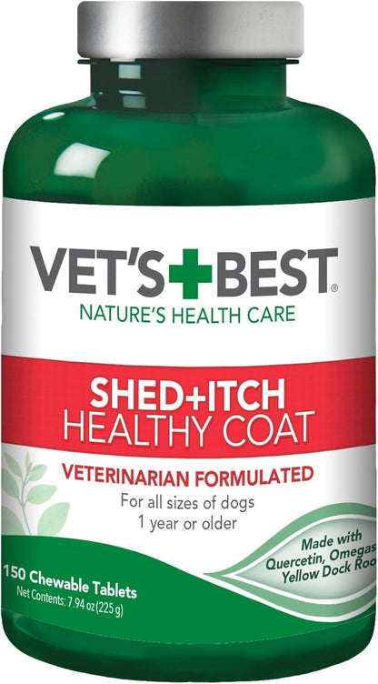 Healthy Coat Shed & Itch Relief for Dogs, Relieve Dogs Skin Irritation and Shedding Due to Seasonal Allergies or Dermatitis, 150 Chewable Tablets