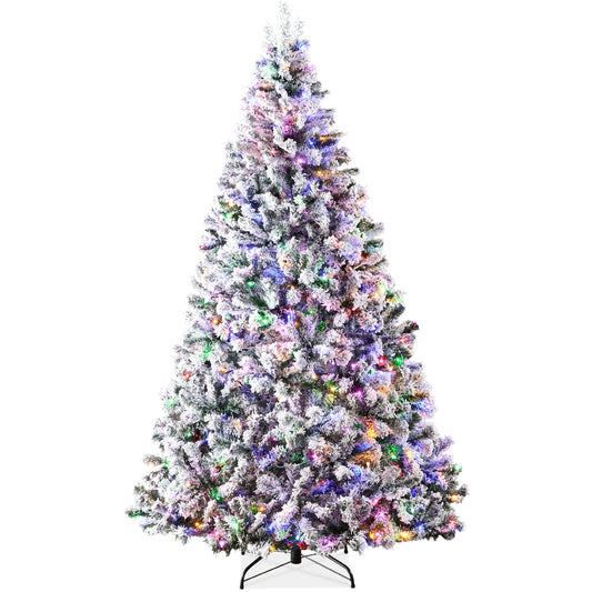 9Ft Pre-Lit Christmas Pine Tree W/ Flocked Branches 900 Multicolored or Warm-White Light Modes