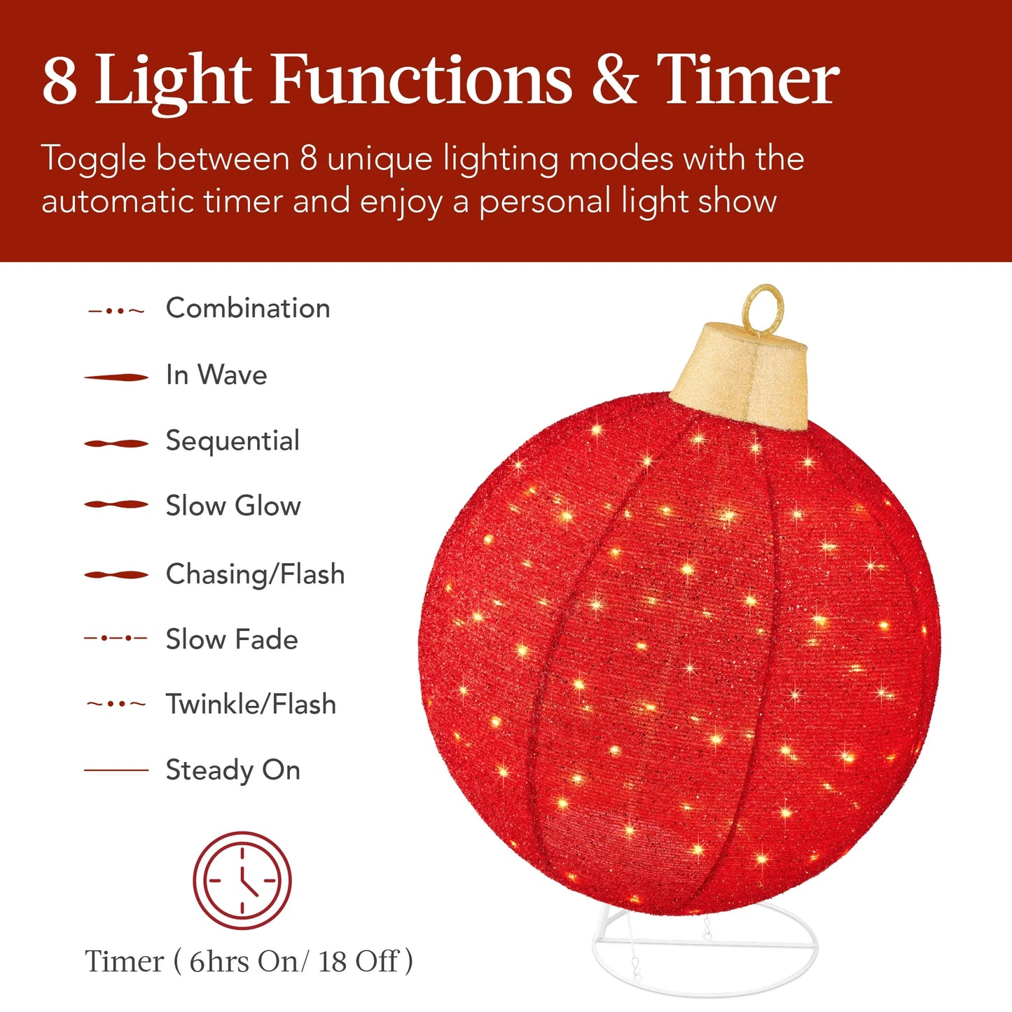 2Pc Lighted Pop-Up Christmas Ornaments Outdoor Holiday Decoration W/ 180 LED Lights - Red/White