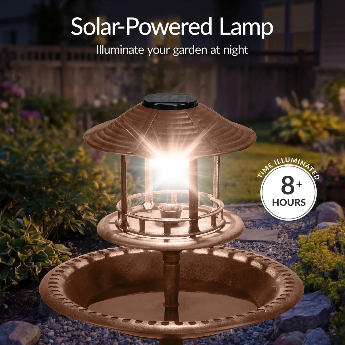 Solar Outdoor Bird Bath Pedestal Fountain Garden Decoration W/ Fillable Planter Base - Bronze
