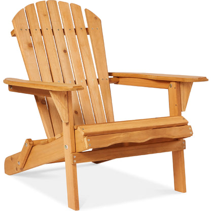 Folding Adirondack Chair Outdoor, Wooden Accent Lounge Furniture W/ 350Lb Capacity - Natural
