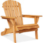 Folding Adirondack Chair Outdoor, Wooden Accent Lounge Furniture W/ 350Lb Capacity - Natural