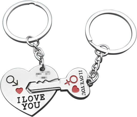 2Pcs Couple Key Chain Ring Set-I LOVE YOU with Red Heart Keychains Set for Boyfriend Girlfriend and Best Friends,Valentine'S Day Birthday Gifts Graduation Gifts-Love Heart Key Locks Lover Gift