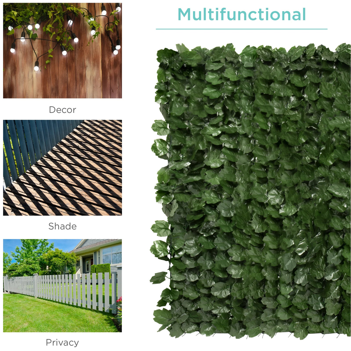 94X39In Artificial Faux Ivy Hedge Privacy Fence Screen for Outdoor Decor, Garden, Yard - Green