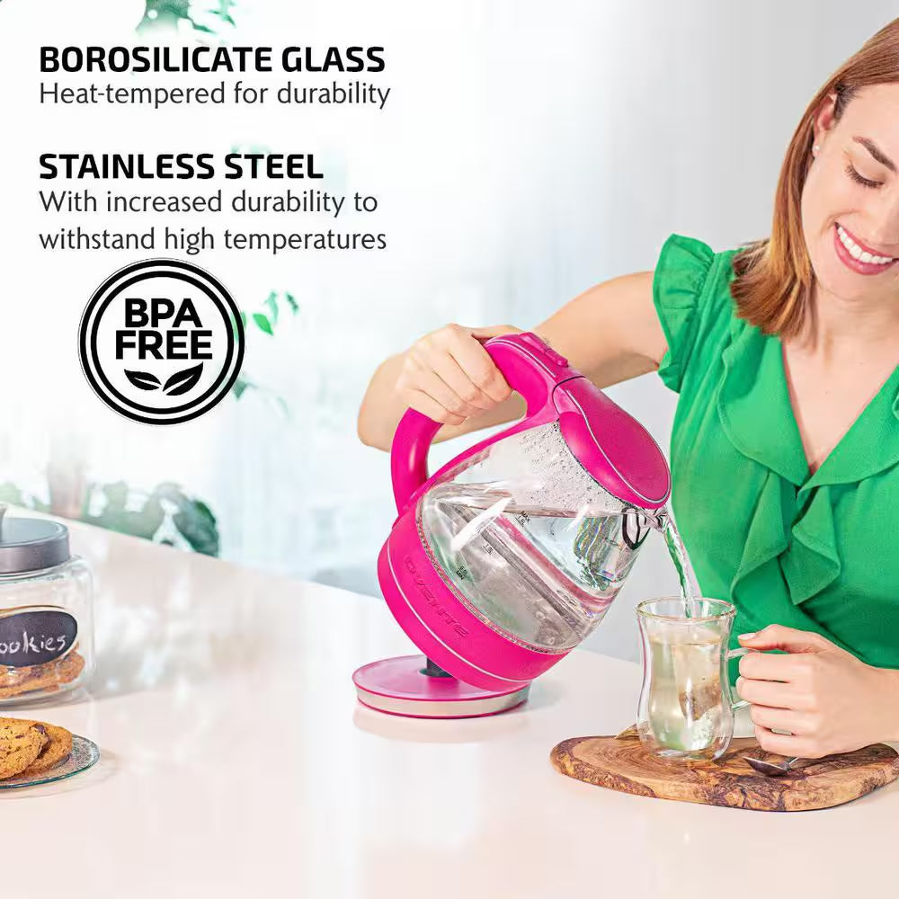 Illuminated 6.5-Cup Fuschia Electric Kettle with Filter, Fast Heating and Auto-Shut Off