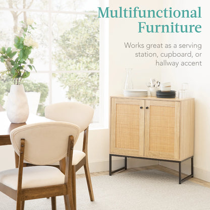 2-Door Rattan Storage Cabinet, Accent Furniture, Cupboard W/ Non-Scratch Foot Pads - Natural