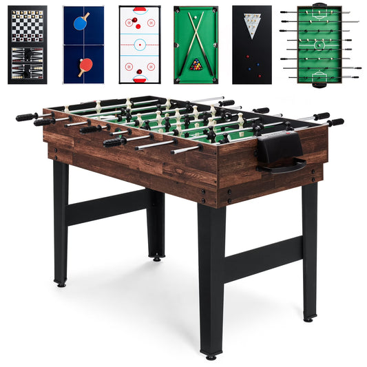 2X4Ft 10-In-1 Combo Game Table Set W/ Hockey, Foosball, Pool, Shuffleboard, Ping Pong - Walnut