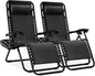Best Choice Products Set of 2 Adjustable Steel Mesh Zero Gravity Lounge Chair Recliners W/Pillows and Cup Holder Trays - Black