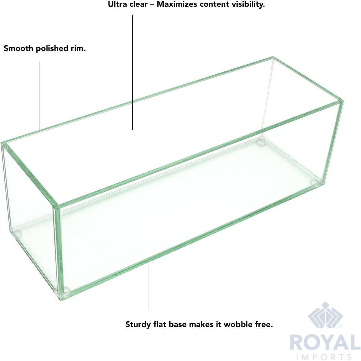 Flower Glass Vase Decorative Centerpiece for Home or Wedding - Oblong Rectangle Shape, 12" Long, 4" Hx4 W Opening, Clear