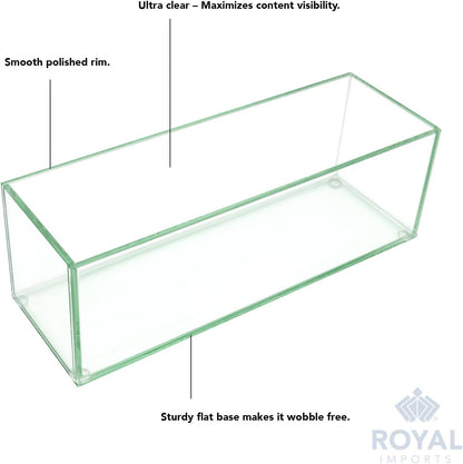 Flower Glass Vase Decorative Centerpiece for Home or Wedding - Oblong Rectangle Shape, 12" Long, 4" Hx4 W Opening, Clear