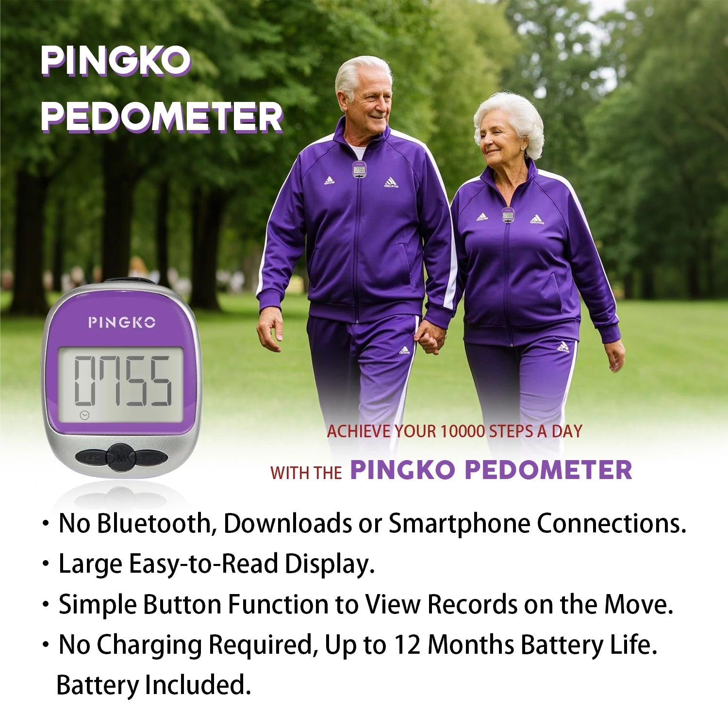 Best Pedometer for Walking Accurately Track Steps Multi-Function Portable Sport Pedometer Step/Distance/Calories Counter Fitness Tracker - Purple