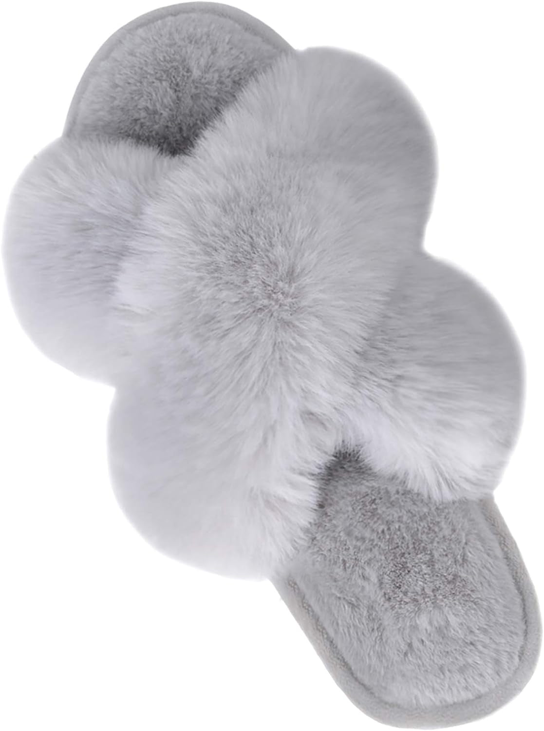 Women'S Fuzzy Cross Band Slippers, Memory Foam House Shoes with Anti-Slip Rubber Sole, Open Toe Plush Fleece Indoor Slippers for Ladies, Cozy Gifts for Women