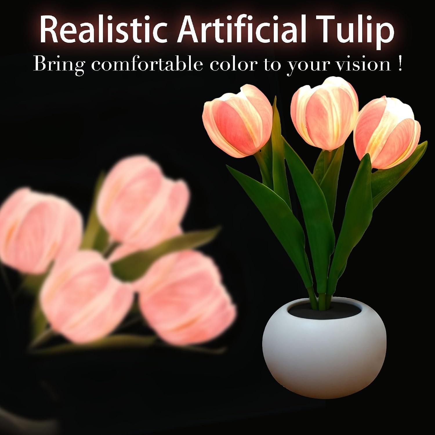 Flower Table Lamp, LED Tulip Night Light with Artificial Flower and Vase, Romantic Desk Lamp for Home, Living Room, Bedroom, Wedding, Birthday Party Decor