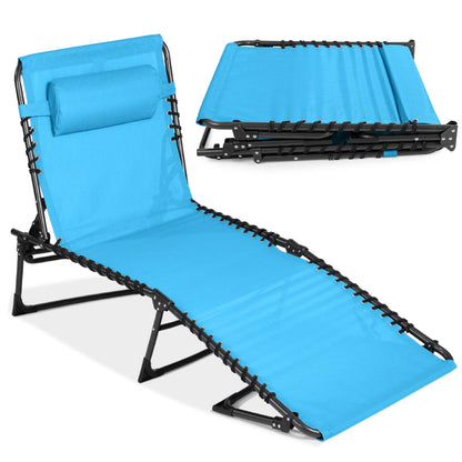 Patio Chaise Lounge Chair, Outdoor Portable Adjustable Pool Recliner W/ Pillow - Light Blue