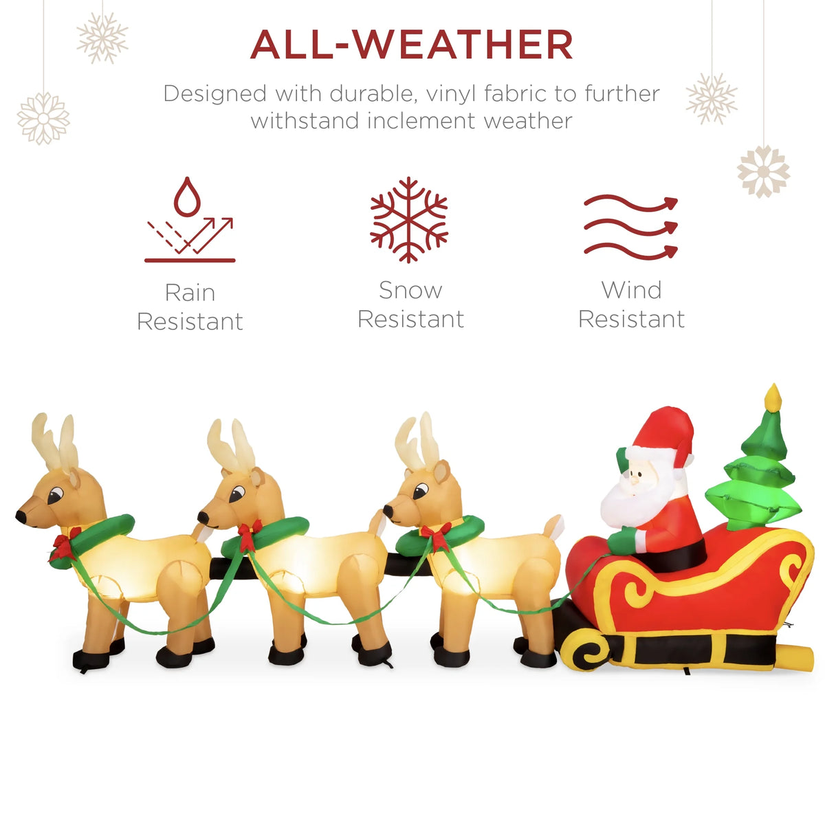 8.5Ft X 3Ft Lighted Inflatable Christmas Santa Claus & Reindeer Indoor Outdoor W/ Electric Fan