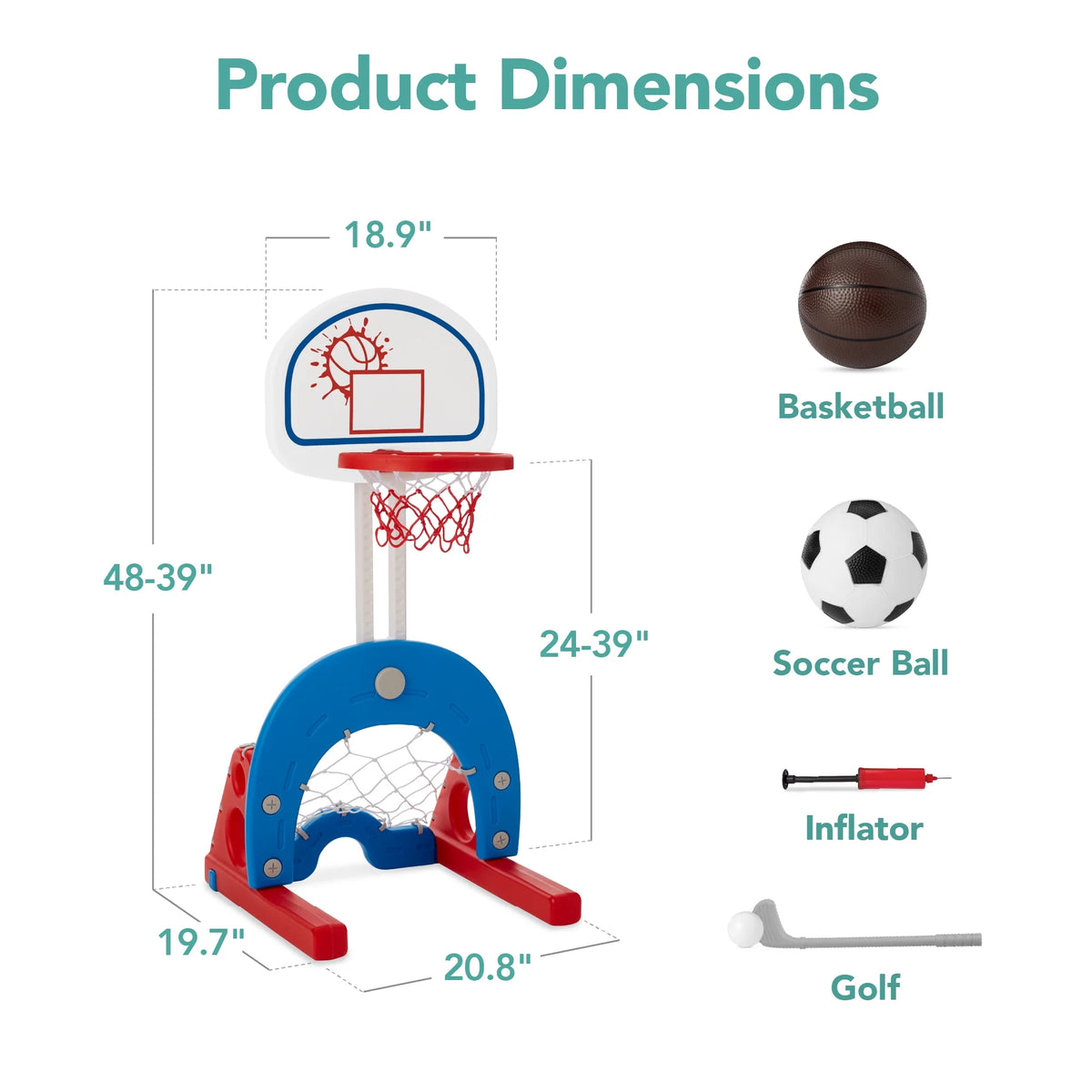 Toddler Basketball Hoop 3-In-1 Sport Center Adjustable Indoor/Outdoor Playset - White with Golf