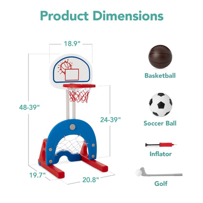 Toddler Basketball Hoop 3-In-1 Sport Center Adjustable Indoor/Outdoor Playset - White with Golf