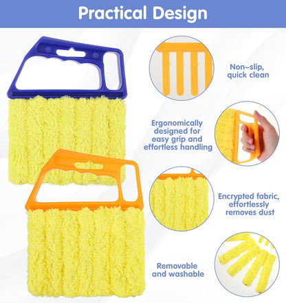 2 Pcs Blind Duster for Wood Blinds, 7 Finger Blind Cleaner Duster Tool, Microfiber Washable Blinds Cleaner Tool for Window & Air Conditioner, Reusable Dusting Brush