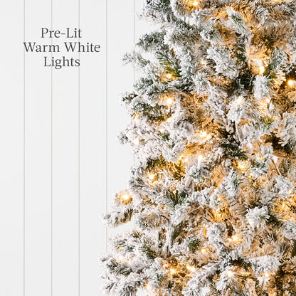 4.5Ft Pre-Lit Artificial Snow Flocked Pencil Christmas Tree Holiday Decoration W/ 150 Lights