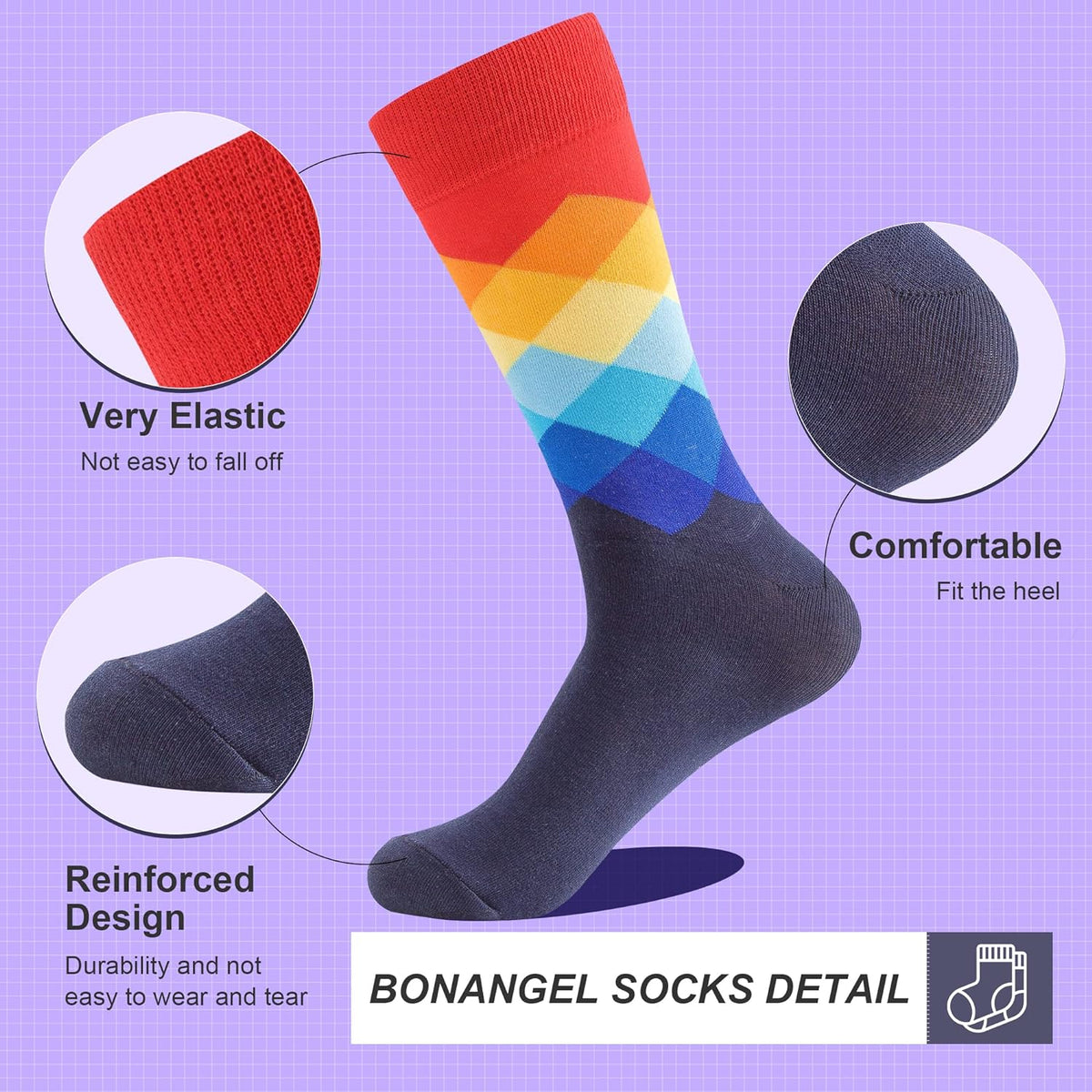 Mens Dress Socks Fun Funny Novelty Colorful Crazy Crew Dress Socks for Men 8-12