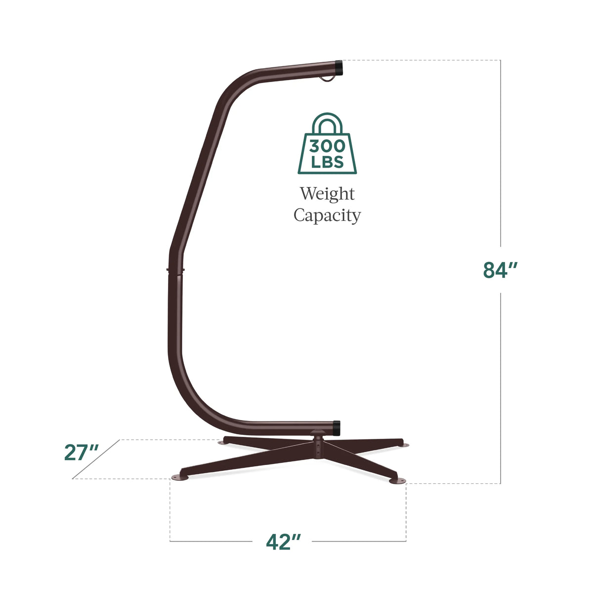Metal Hanging Hammock C-Stand for Chair/ Weather-Resistant Finish, Offset Base - Stand Only - Brown