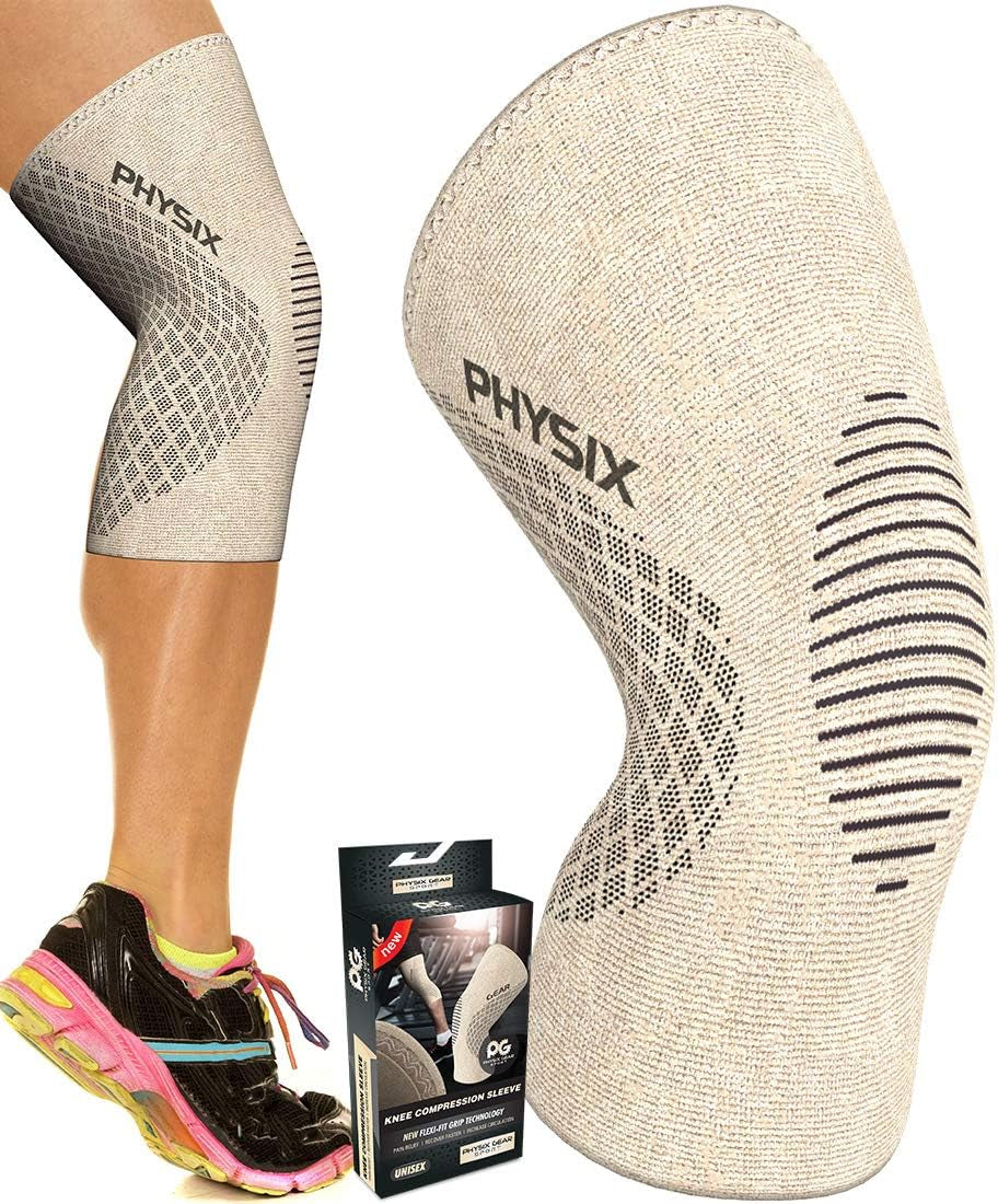 Physix Gear Knee Compression Sleeve for Men & Women - Best Compression Knee Brace for Walking, Running, Gym, Basketball, Weightlifting,Workout, Sports - Knee Sleeves Support Compression & Stability