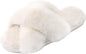Women'S Fuzzy Cross Band Slippers, Memory Foam House Shoes with Anti-Slip Rubber Sole, Open Toe Plush Fleece Indoor Slippers for Ladies, Cozy Gifts for Women