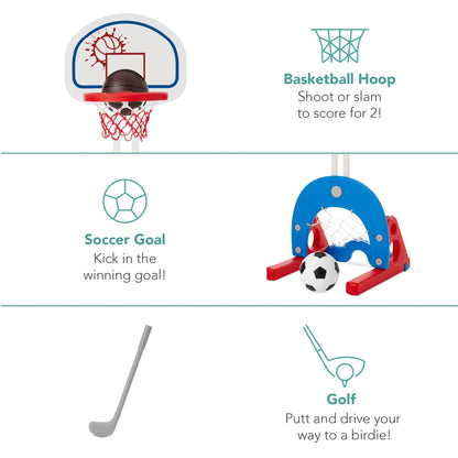 Toddler Basketball Hoop 3-In-1 Sport Center Adjustable Indoor/Outdoor Playset - White with Golf