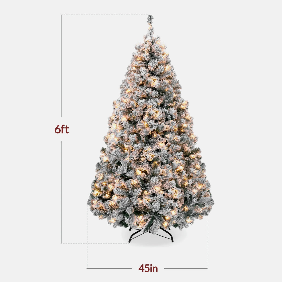 6Ft Pre-Lit Holiday Christmas Pine Tree W/ Snow Flocked Branches, 250 Warm White Lights