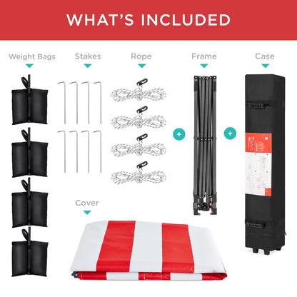 10X10Ft Easy Setup Pop up Canopy W/ 1-Button Setup, Wheeled Case, 4 Weight Bags - American Flag