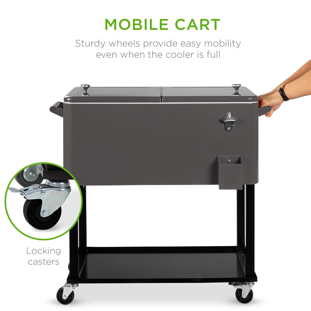 Best Choice Products 80Qt Steel Rolling Cooler Cart W/ Bottle Opener, Catch Tray, Drain Plug, Locking Wheels - Gray