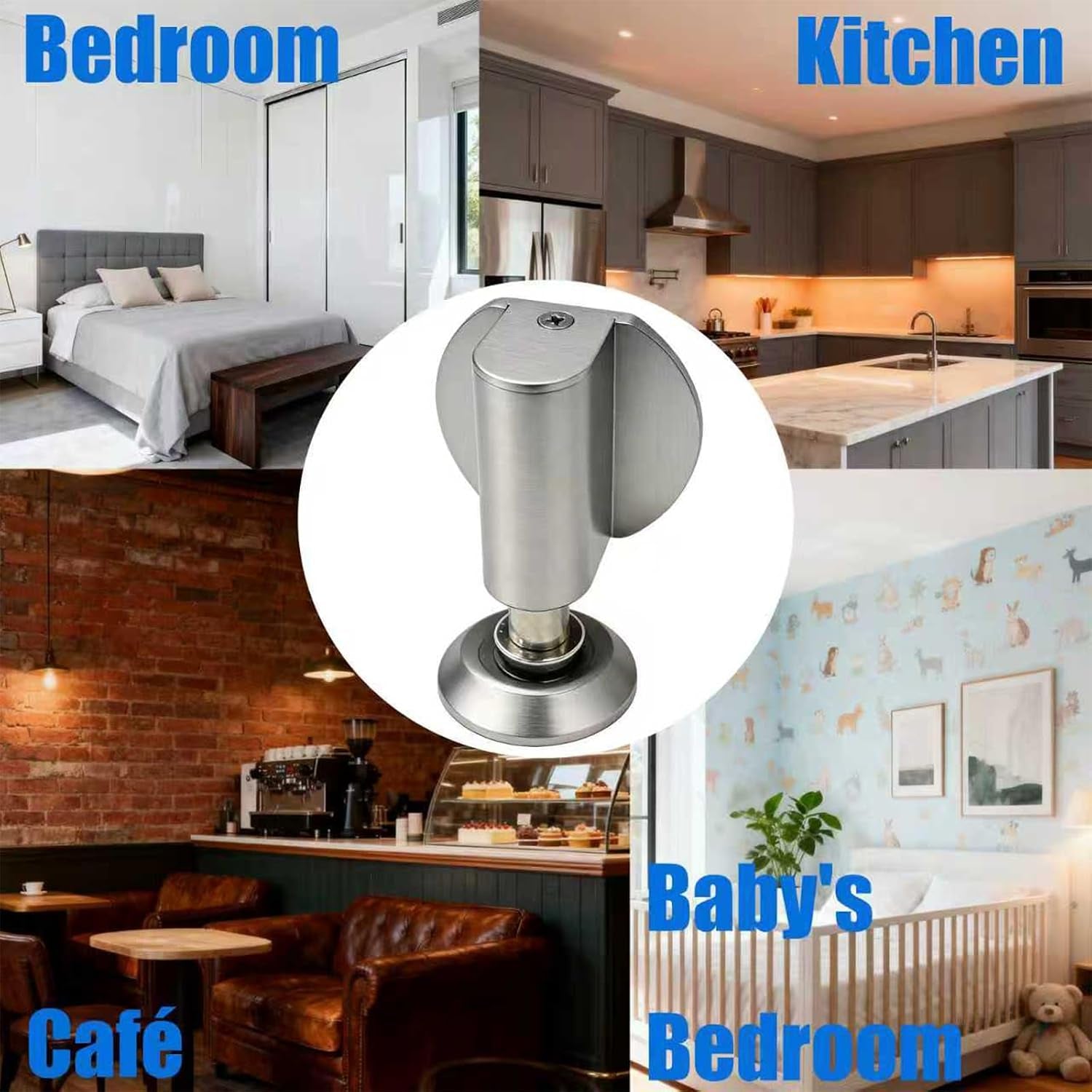 Magnetic Door Stopper - 2026 New Magnet Floor Door Stop Retractable, Door Magnetic Catch,Door Wedge Stopper No Drilling Mount with Adhesive,Door Holder to Keep Door Open (Brushed Nickel 1PC)